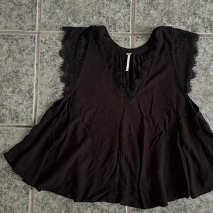FREE PEOPLE Black Sleeveless Top with Lace Details